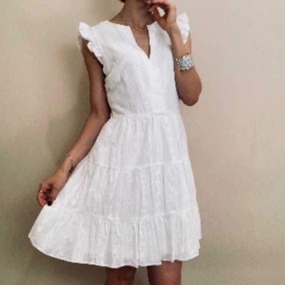 Laundry By Shelli Segal White Flutter Cap Sleeve A-line Cocktail Dress Size 12 - Picture 1 of 10